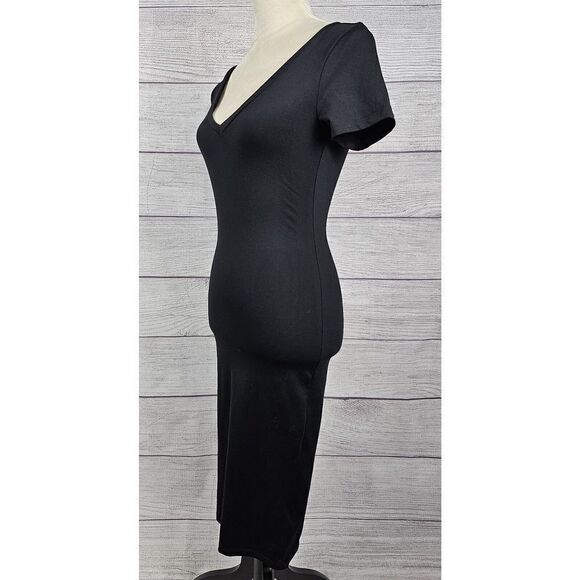 Leith from Nordstrom V-Neck Short Sleeve Bodycon Dress Black Size X-Small - Picture 7 of 8